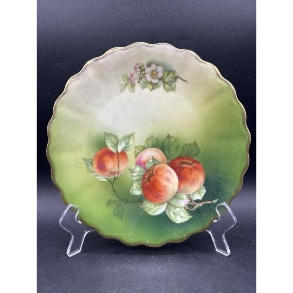VTG Tirschenreuth Bavaria Hand Painted Porcelain Plate Apples, Scalloped Edge